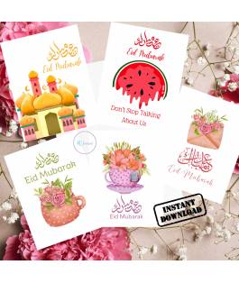 Islamic gifts  Eid Mubarak Card - Set of Islamic Cards - Eid Gifts Printable - A2 Size Card - Instant Download Islamic Card - Eid Gifts For Kids Card - Eid Al Fitr Card Gifts at Riwaya