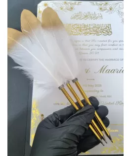 Islamic gifts  Elegant Gold Dipped Feather Ballpoint - Nikkah Pen Sign - Nikkah Guestbook Pen - Nikkah Certificate Pen - Islamic Marriage, Engagement Gold Dipped Feather Ballpoint at Riwaya