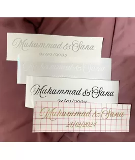 Islamic gifts  Luxury Personalised Custom Sign Vinyl Islamic Name Engagement Plate Custom l Nikkah Tray Decor l Islamic Arabic Label Sticker at Riwaya