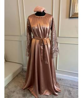 Perfect Gift Stunning mocha rose abaya dress  lace detailed sleeve Available in all sizes,  Length 52,54,56,58,60 Size  S (8-10) M (10-12) L (12-14) XL (14-16) XXL- (16-18) XXL- (18-20)