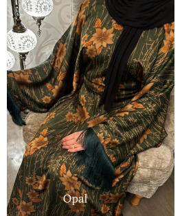 Perfect Gift 'Opal'  Stunning abaya dress, with internal belt, beautiful flowey silk fabric. free size Available to order. Sizes (length in inches) 52 54 56 58 60 If you would like it another length, please specify at checkout  Postage - Shipping £3.99