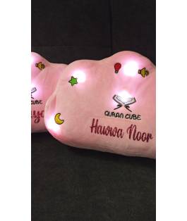 Perfect Gift PERSONALISED - THE QURAN CUBE QURAN & DUA PILLOW All 3 pillow  Colours Available - Pink , Blue & Yellow  THE QURAN PILLOW IS A GREAT INTRODUCTION TO ISLAM FOR KIDS  THE TEXT CAN ALSO BE IN 3 COLOURS, PINK,BLUE OR BLACK PLEASE MESSAGE BEFORE ORDERING A PERSONALISED PILLOW, TO CONFIRM TIMINGS & DETAILS - PERSONALISED PILLOWS MAY TAKE UP TO 5 DAYS TO DISPATCH, VARIETY OF FONTS AVAILABLE, WE WILL NEED YOU TO CONFIRM THE FONT NAME & STYLE BEFORE WE START PROCESSING THE ORDER WHEN ORDERING PLEASE SPECIFY THE FOLLOWING DETAILS: -PILLOW COLOUR -NAME -FONT STYLE -FONT COLOUR QURAN – DUAS – NASHEEDS – KALIMAS – DUROODS – LIGHTS    THE QURAN AND DUA PILLOW WITH LIGHTS AND SOUNDS