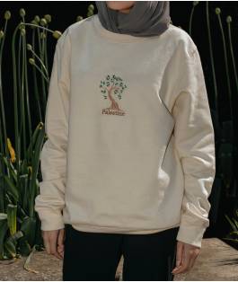 Perfect Gift Showcasing the importance of the olive tree in the homeland of Palestine and its culture. The olive trees are very integral to the hearts of the Palestine home. This design not only shows the beauty of the trees but claims the recognition of its vitality. &nbsp;&nbsp;- vanilla beige hoody. Thread colours brown and green&nbsp; &nbsp;