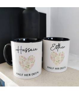 Perfect Gift Half Her Deen/Half his Deen Mug Set | Personalised Wedding Mug Set (Set of 2), great for anniversaries, weddings and more In the personalisation section please type the names you would like on the mug and the date also. 7-10 days delivery No refunds on personalised goods